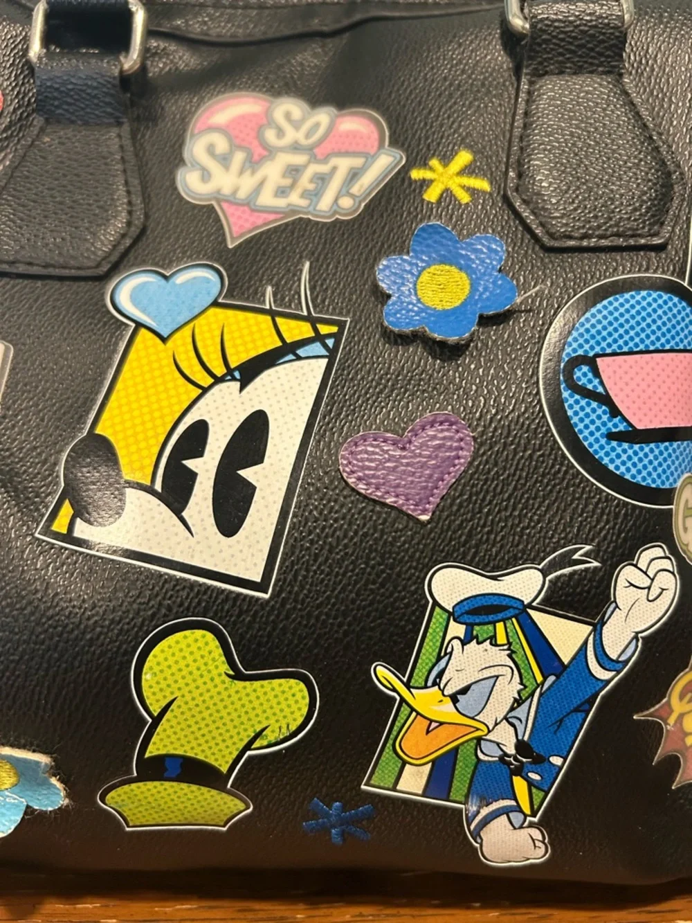 Disney Parks Mickey & Friends Comic Patch Satchel Bag - Black - Picture 3 of 14